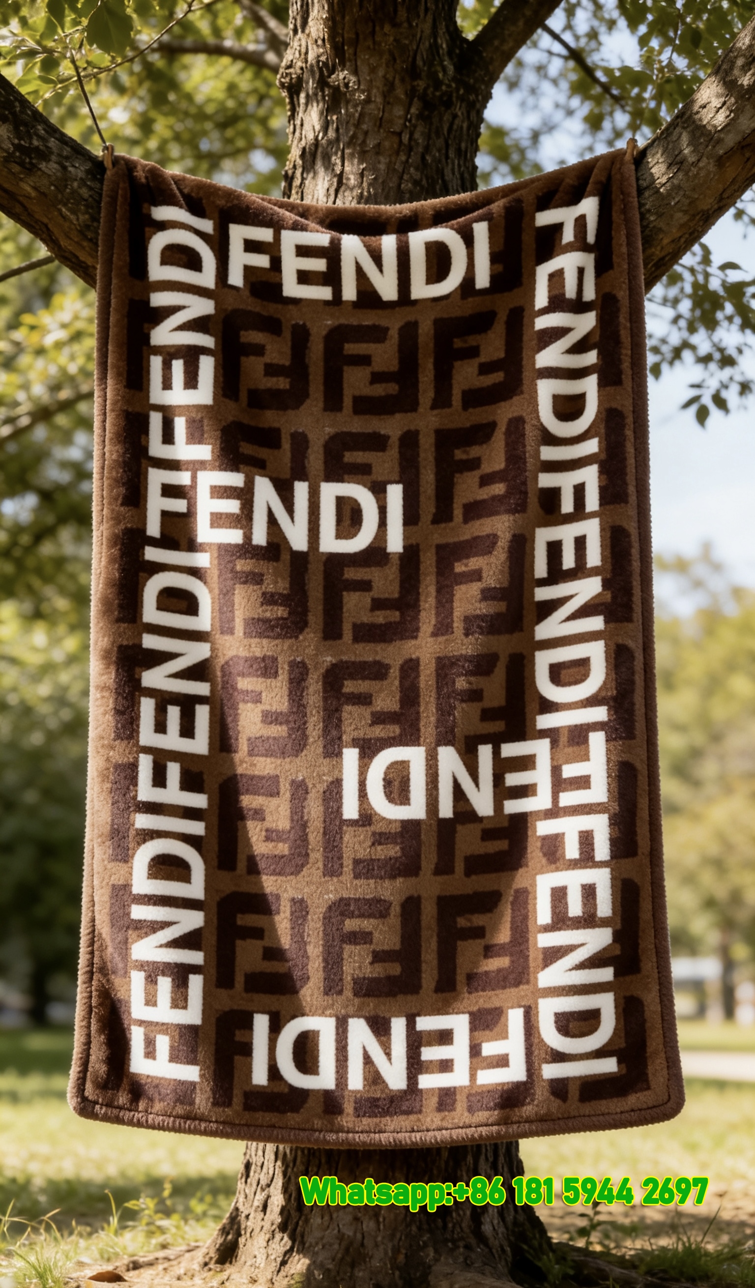 Fendi Repeated FF Monogram Text Flannel Sofa Throw Blanket Luxury Designer IMG_9352